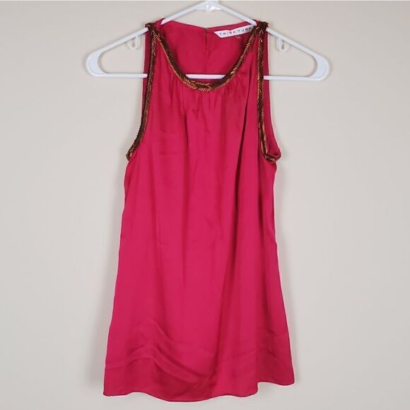 Trink Turk Hot Pink Beaded Silk Top Size P(Small) - Picture 1 of 7